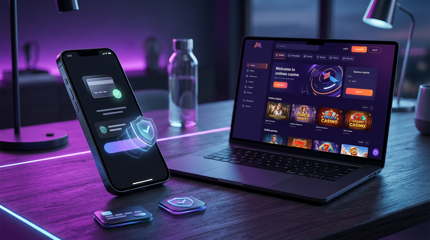 Smartfon z aplikacją Revolut obok ekranu z grami kasynowymi
