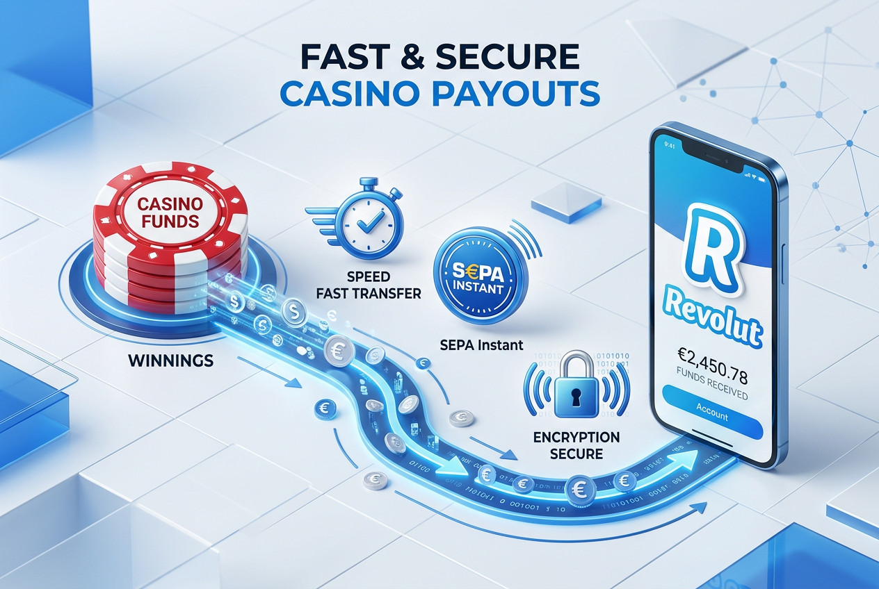 Infografika wypłat z kasyna na konto Revolut SEPA Instant